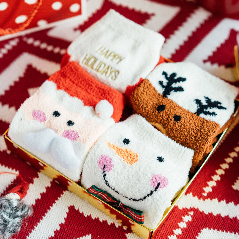 Men Women Coral Velvet Christmas Stockings Gift Boxes Home Floor Fluffy Socks Fluffy Fuzzy Socks